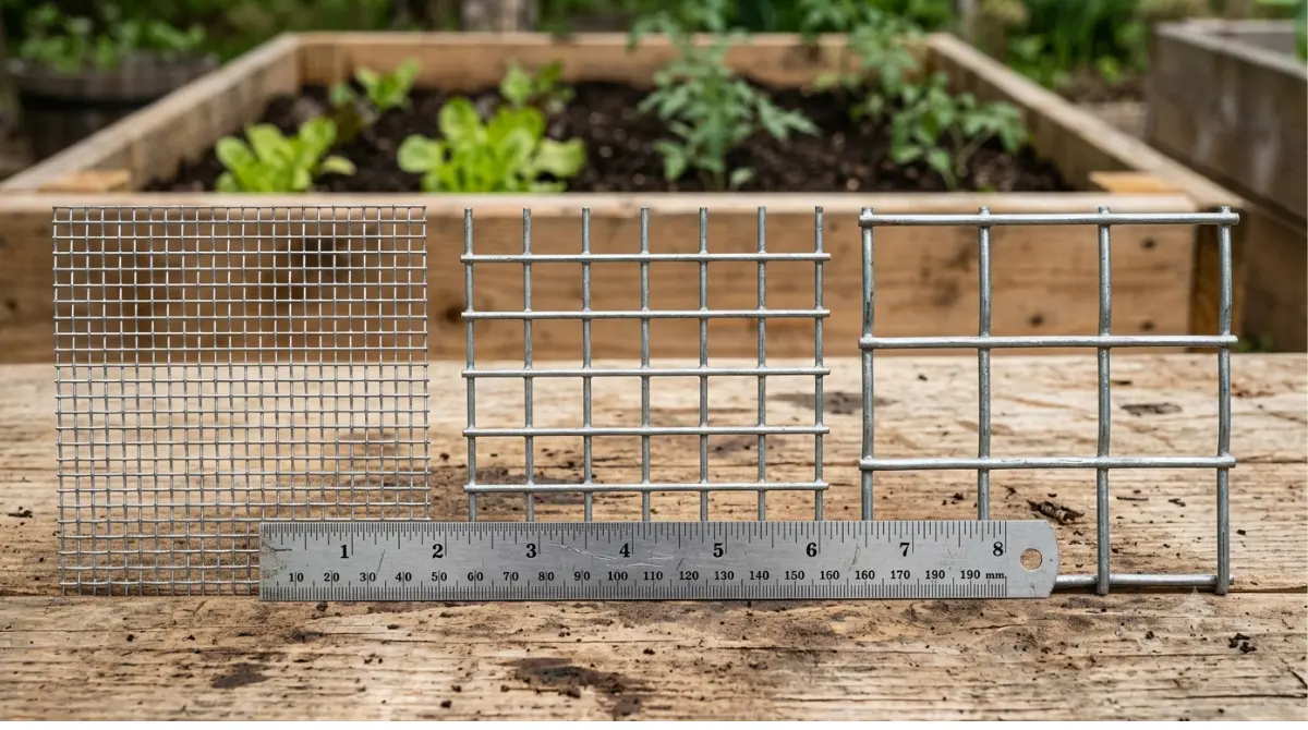 Hardware Cloth mesh sizes for raised beds shown with a ruler