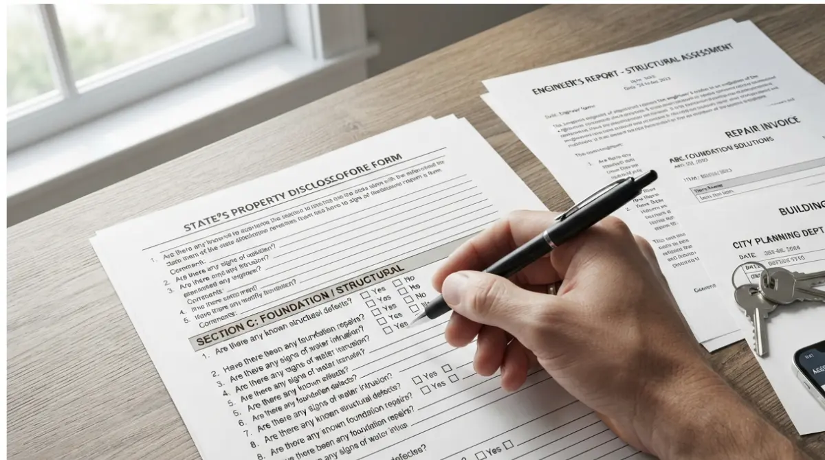 Foundation Repair Before Selling: seller completing foundation disclosure form