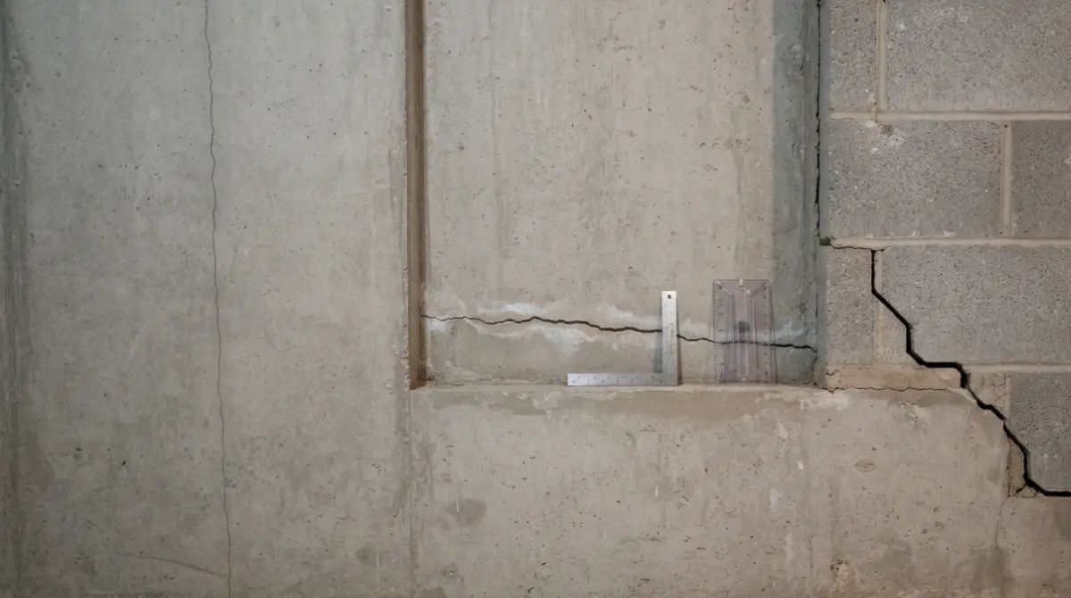 Foundation Repair Cost comparison showing vertical horizontal and stair-step cracks in a basement foundation wall