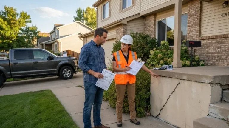 Homeowner reviewing foundation repair estimate and Financing options with a structural engineer