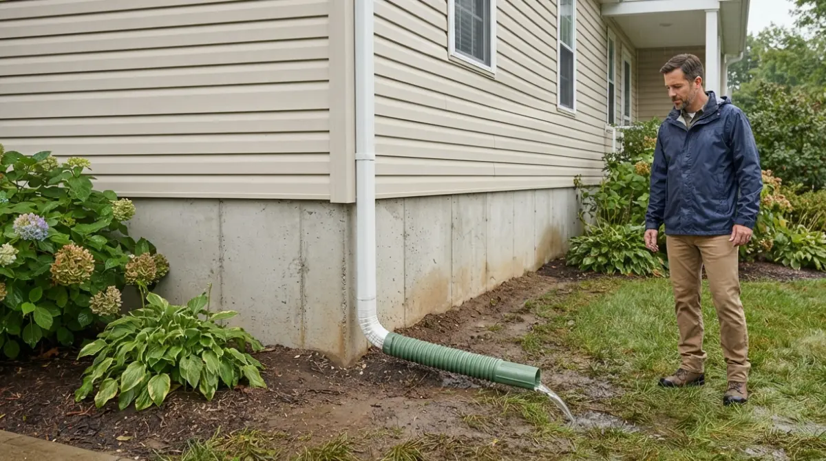 Downspout directing rainwater away from a house with possible Foundation Problems