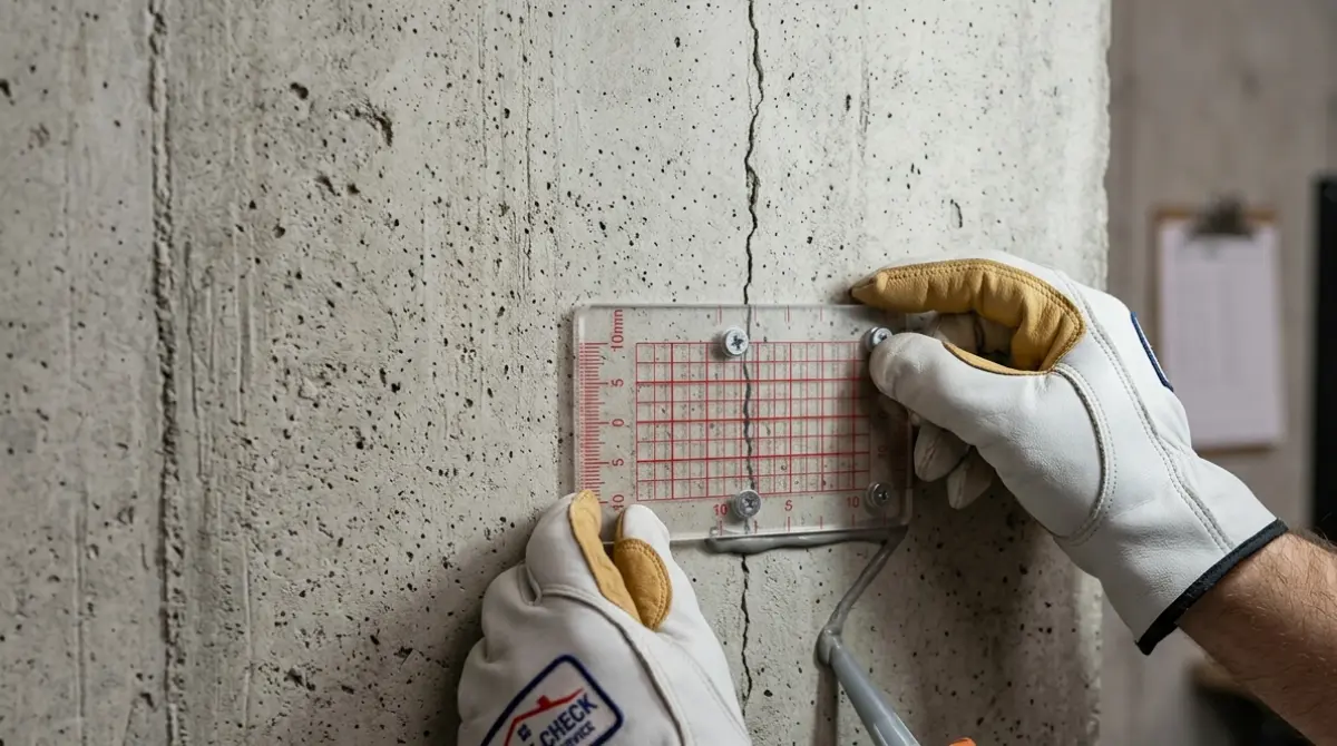 Crack Monitor Gauge being positioned across a foundation wall crack