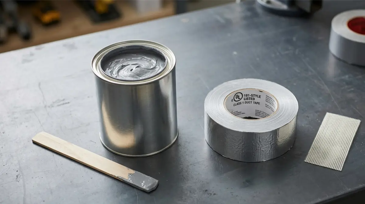 Duct mastic, UL 181 foil tape, and mesh tape needed to seal duct seams and gaps